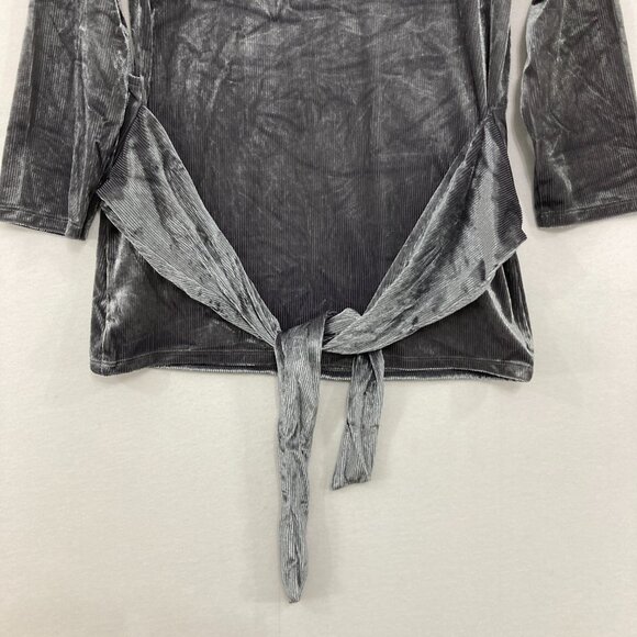 Vintage NWT Express Medium Gray Velvet Stretch Wrap Tie Back Fitted Top Y2K - Picture 9 of 10